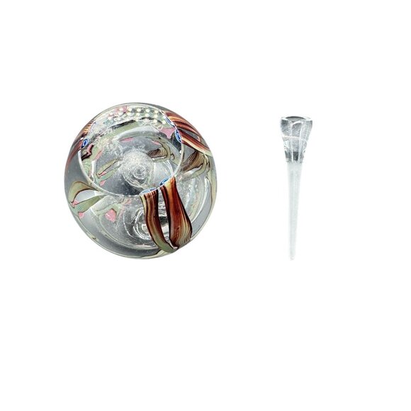 Handblown Zellique Signed Glass Perfume Bottle Stopper Pink Floral Hand Painted - Picture 6 of 7